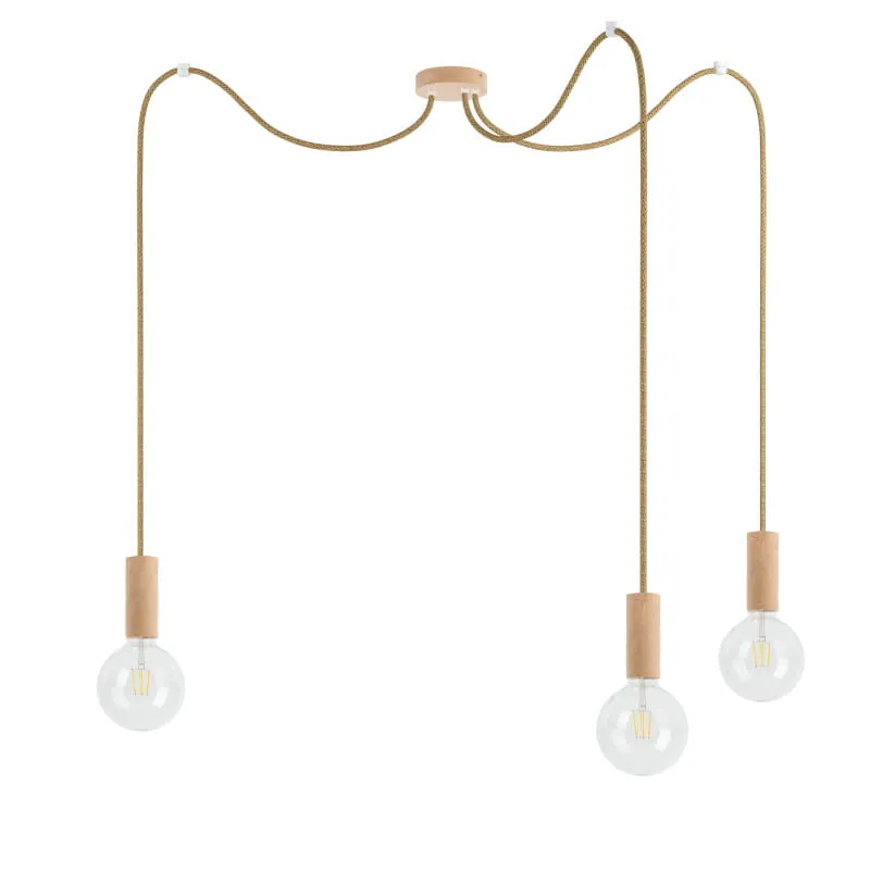 Oferta limitowana Potrójna drewniana lampa wisząca Loft Multi Eco Line X3 TYP B - Kolorowe Kable