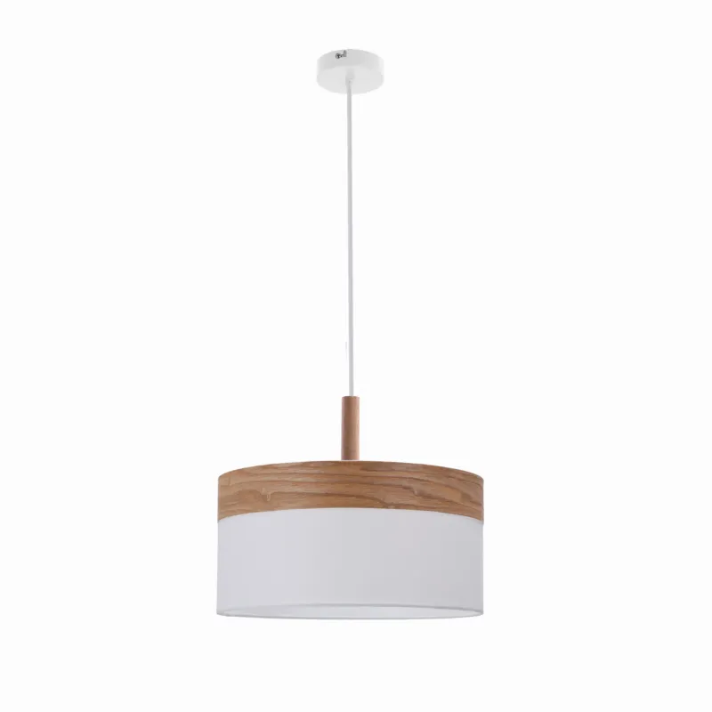 Bezpieczne zakupy Lampa wisząca Candellux Orto biała z drewnianym elementem 1×E27