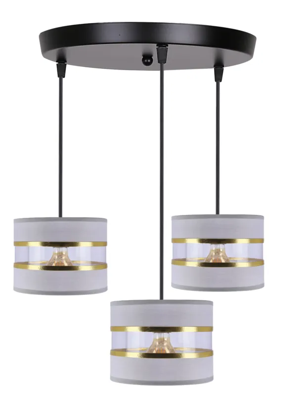 Zamów dziś Lampa wisząca Candellux Pandy 33 czarna z szaro-złotym abażurem 3×E27