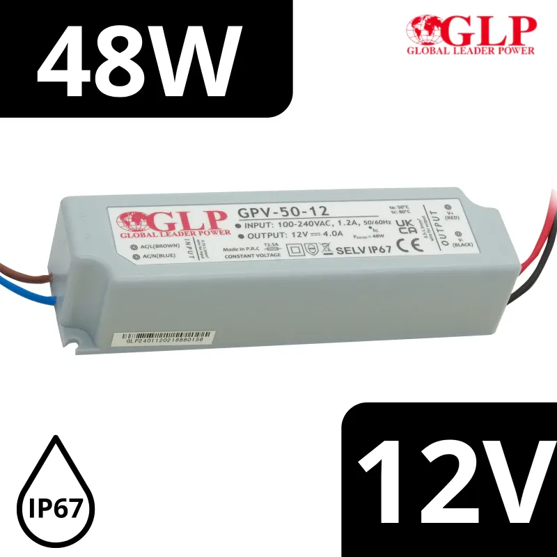 Zasilacz Led Glp Napięciowy 12V 48W 4A Ip67 Hermetyczny Ip67 GPV-50-12 Ostatnie sztuki