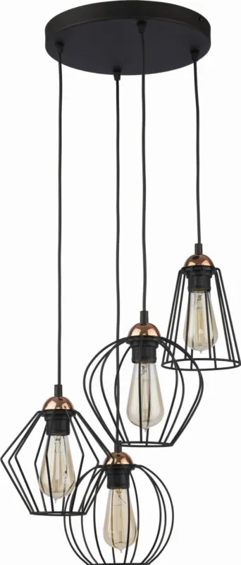 Lampa wisząca na okrągłej rozecie z czterema czarnymi, drucianymi kloszami o różnych kształtach do jadalni 4xE27 GALAXY 1643 TK Lighting Zamów dziś