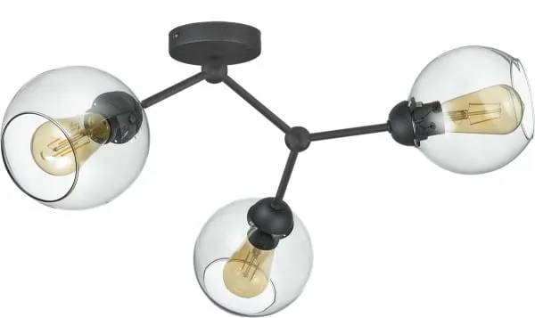 Darmowy zwrot 3-punktowa lampa sufitowa do loftowego wnętrza, szklane grafitowe klosze 3xE27 FAIRY 4372 TK Lighting