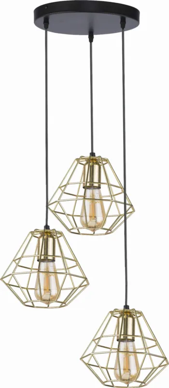Cena promocyjna Lampa wisząca na okrągłej rozecie ze złotymi, drucianymi kloszami 3xE27 do wnętrz w stylu industrialnym DIAMOND GOLD 4451 TK Lighting