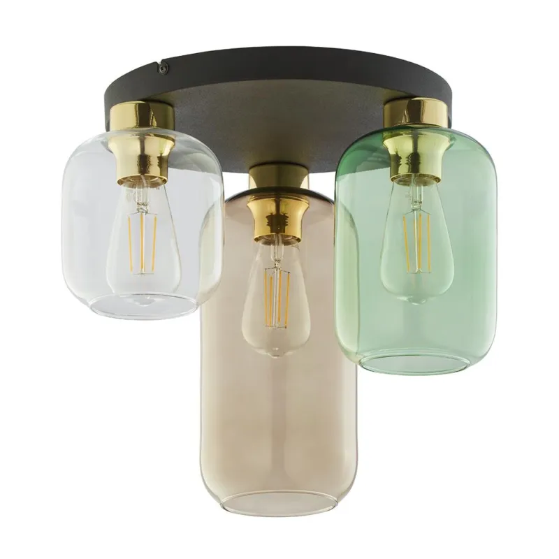 Lampa sufitowa ze szklanymi, kolorowymi kloszami i złotymi akcentami MARCO GREEN 3xE27 3318 TK Lighting Oferta