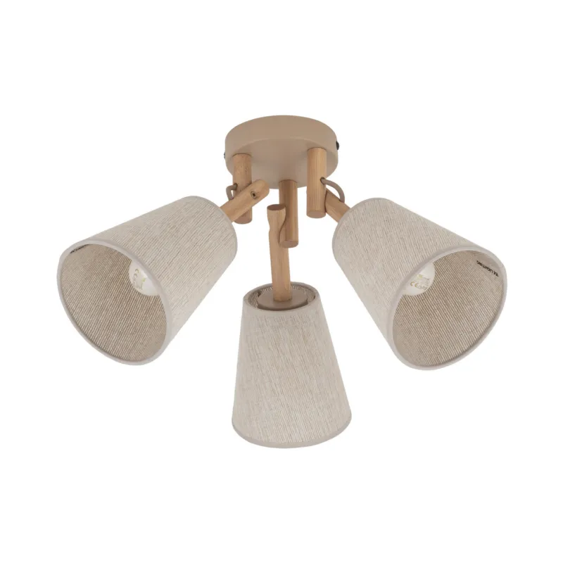 3-punktowa lampa sufitowa z lnianymi abażurami i drewnianymi elementami do salonu boho VAIO SABIA LAMPA SUFITOWA 3XE27 11605 TK Lighting Łatwy zwrot