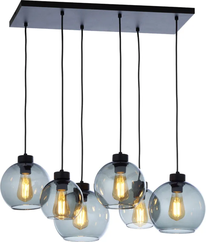 Lampa wisząca do nowoczesnego salonu lub jadalni - sześć szklanych kloszy w odcieniu lustrzanego grafitu 6xE27 CUBUS GRAPHITE 2833 TK Lighting Bezpieczne zakupy