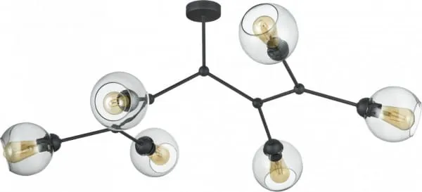 Nowoczesna lampa sufitowa 6-punktowa z grafitowymi, szklanymi kloszami kulkami do sypialni 6xE27 FAIRY 2731 TK Lighting Premium