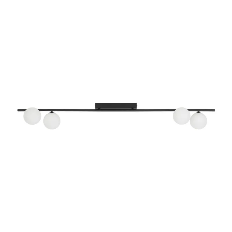 Czarna listwa sufitowa z kulistymi, mlecznymi kloszami do nowoczesnego salonu IMELO 4xG9 11477 TK Lighting Łatwy zwrot