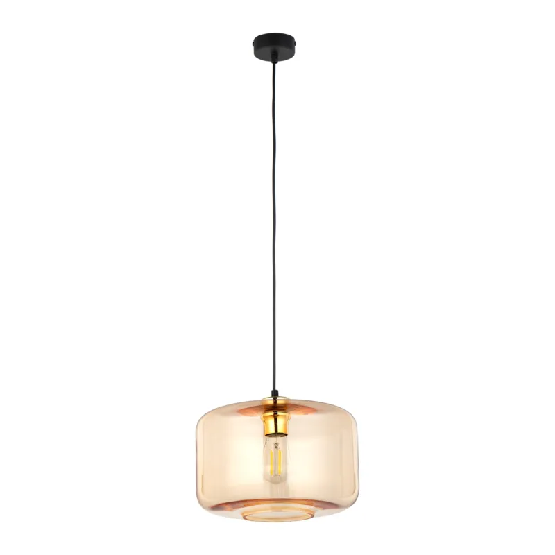 Czarno-złota lampa wisząca ze szklanym, bursztynowym kloszem w stylu glamour 1xE27 ALMA 4900 TK Lighting Zamów dziś
