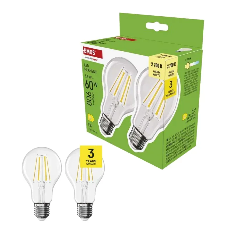 Komplet dwóch żarówek LED E27 filament z ciepłą barwą odpowiednik 60W Szybka dostawa