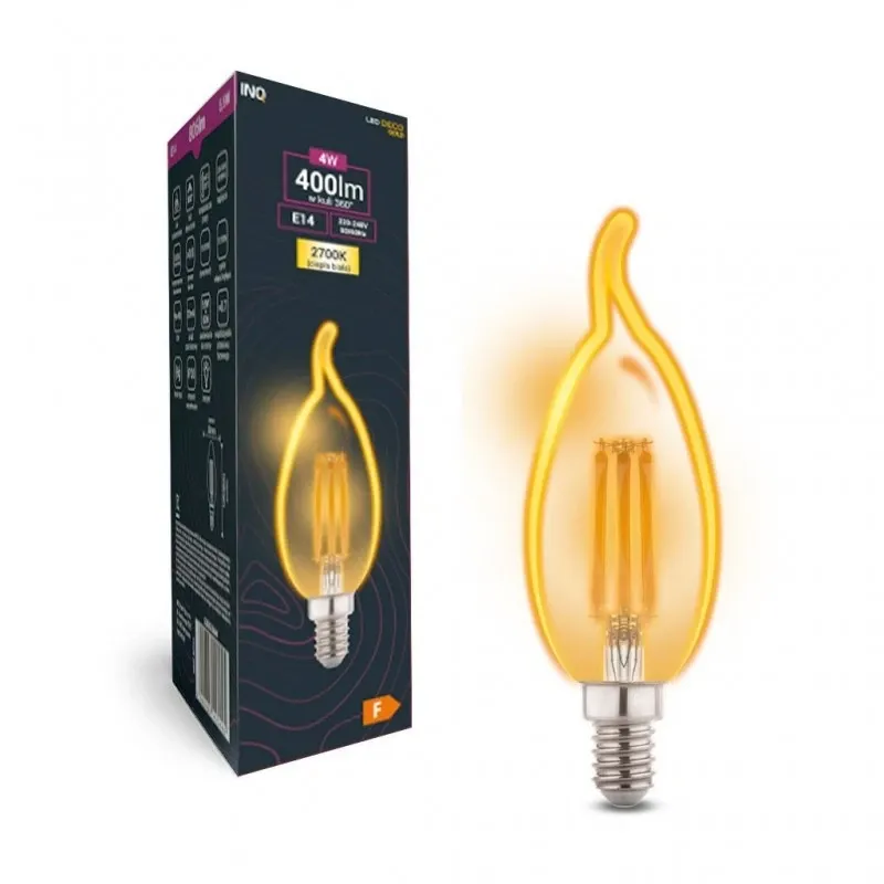 Zniżka Żarówka ozdobna płomyk Filament LED E14 4W 400lm 2700K C37 BXS EDBT010GOLD INQ