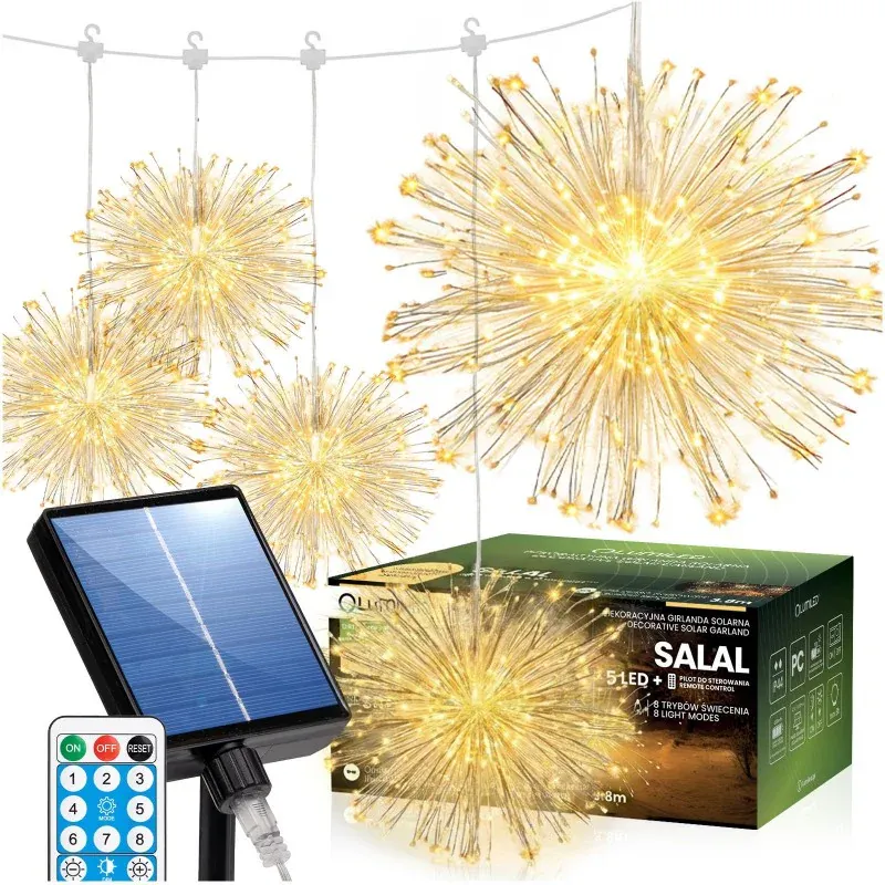 Girlanda Solarna Ogrodowa LED Fajerwerki Ciepłe Lampki na taras z pilotem Hit cenowy