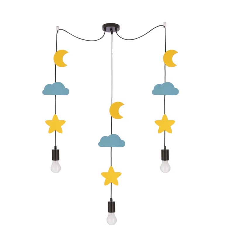 Promocja Lampa wisząca do pokoju dziecięcego Trio nocne niebo księżyc gwiazdki chmurki czarna E27