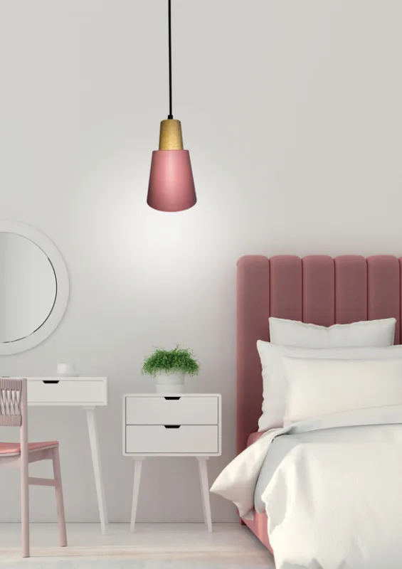 Lampa wisząca Faro Ledea różowa metalowa z drewnem pojedyncza do salonu Cena promocyjna