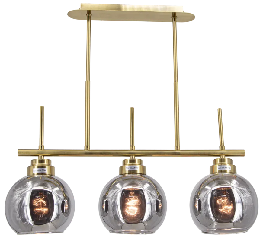 Lampa wisząca złota 3-punktowa z dymionymi kloszami 8249/3 z serii ZEFIR - Lampy Elem Taniej