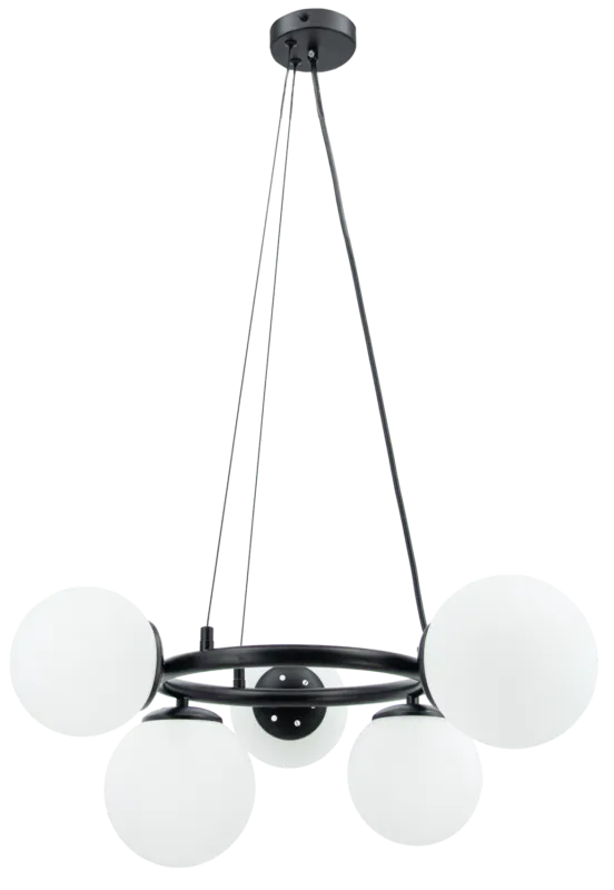 Lampa wisząca czarna metalowa z 5 mlecznymi kloszami 8278/5 - Lampy Elem Szybka wysyłka