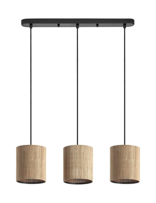 Lampa wisząca RAIL czarny 3xE27 abażur z naturalnego bambusu 8421797891343 - MDC Bestseller
