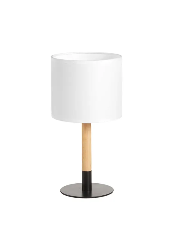 Lampa stołowa NOELIA czarny mat, drewno naturalne 1xE27 abażur biały 8421797809690 - MDC Zamów dziś
