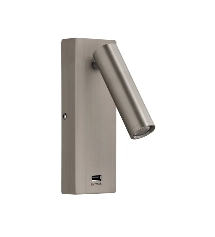Zamów teraz Lampa ścienna CHELSEA LED 3W nikiel mat 3000K + USB 8421797775735 - MDC