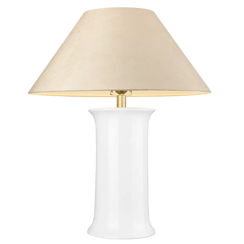 Lampa stołowa biała ceramiczna z beżowym abażurem T01869BR-WH z serii MONROE - Cosmo Light Obniżka ceny
