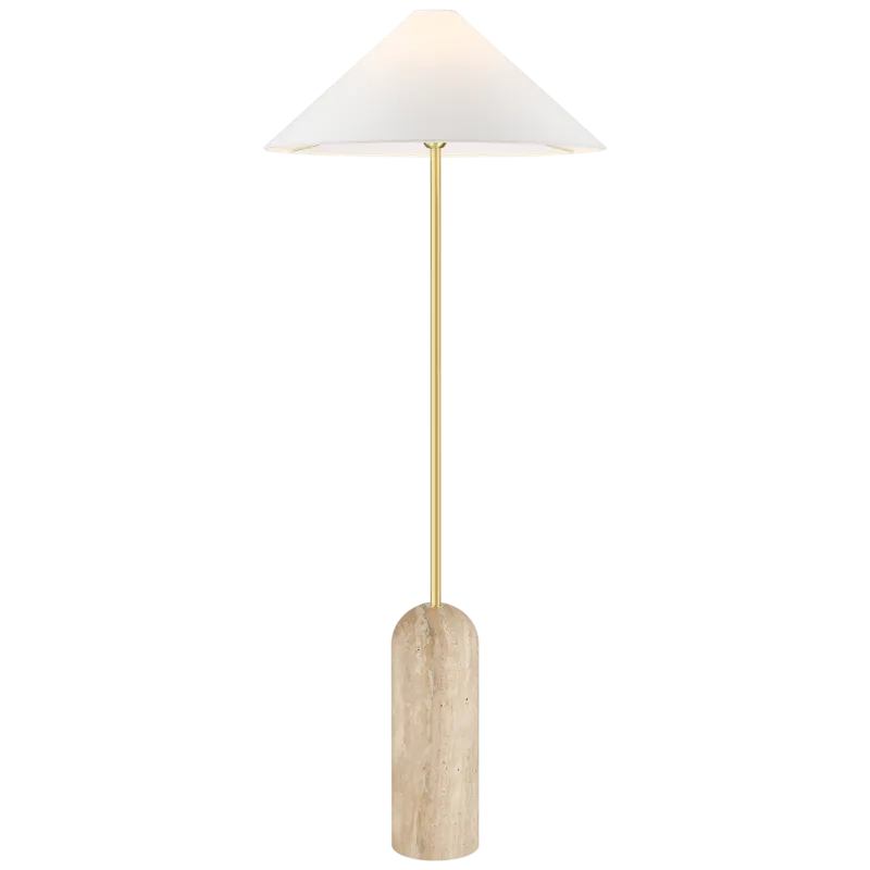 Lampa stojąca z trawertynu i mosiądzu z białym abażurem F01463BR-WH z serii LOXLEY - Cosmo Light Cena promocyjna