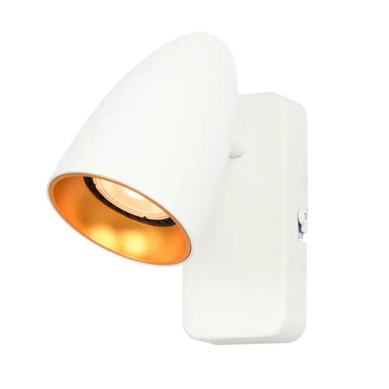 Kinkiet metalowy biały z złotym wnętrzem WL-36748-1-WH-GD z serii Tino - Lampy Italux Darmowy zwrot