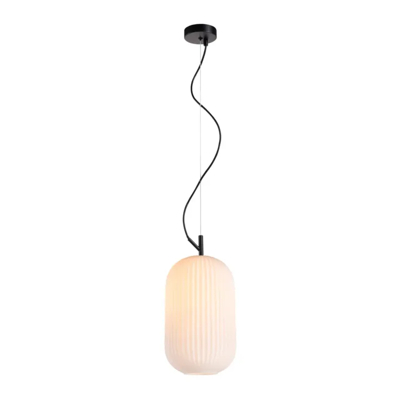 Lampa wisząca czarna szklana ryflowana PND-64536C-M-BL-OPA z serii Rues - Lampy Italux Ostatnia szansa