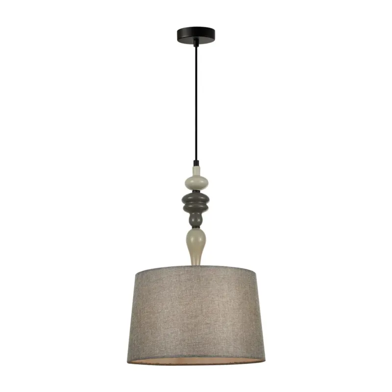 Zamów dziś Lampa wisząca szary abażur z dekoracyjnym trzonem PND-22374A-BK z serii Nerom - Lampy Italux