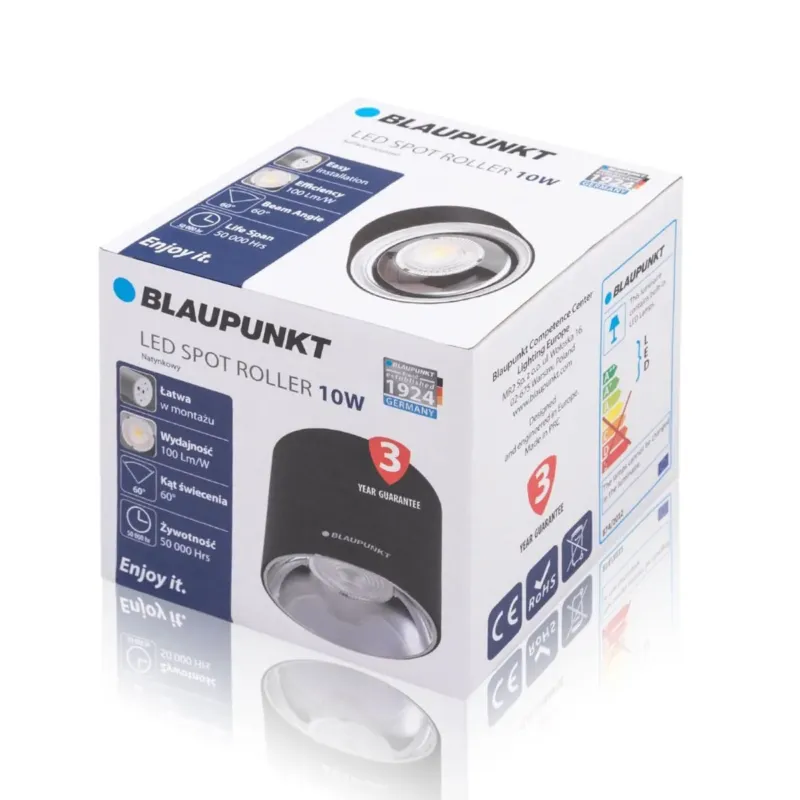 Lampa LED natynkowa Spot Roller 10W czarny barwa naturalna DLB10NW - Blaupunkt Ograniczona ilość