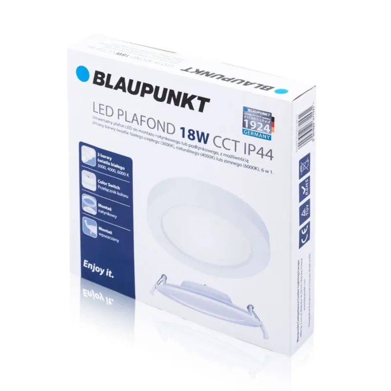 Bezpieczne zakupy Plafon LED 18W 6w1 IP44 z przełącznikiem barwy światła PLA-18W-CCT - Blaupunkt
