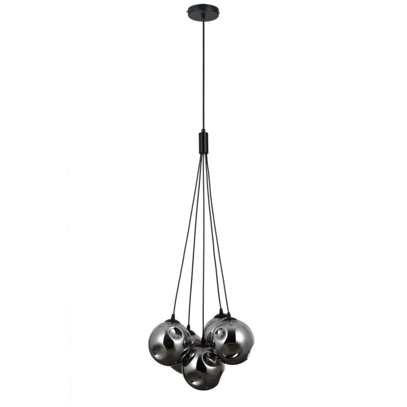 Lampa wisząca czarna szklana 5-punktowa PND-54456-5A-HB-SMG z serii PERLOS - Lampy Italux Ograniczona ilość