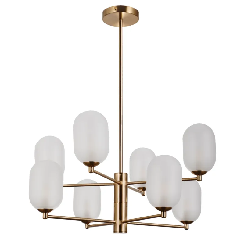 Lampa wisząca mosiężna 8-punktowa ze szklanymi kloszami PND-4215-8A-HBR-SAT z serii PERANO - Lampy Italux Dostępne od ręki