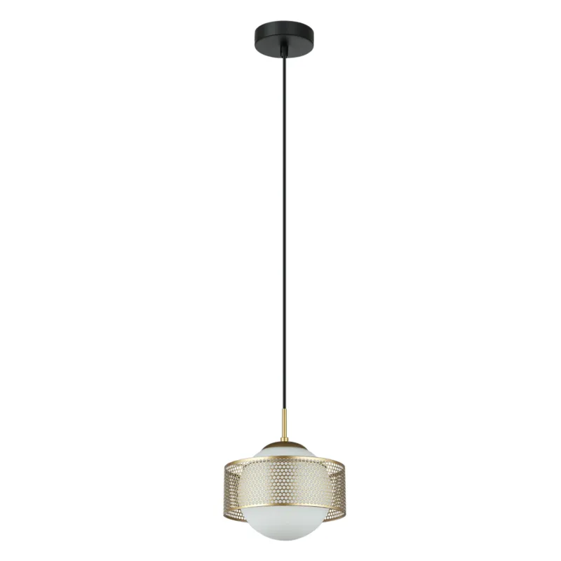 Lampa wisząca złota metalowa z białym kloszem PND-55456-1L-GD z serii Lomica - Lampy Italux Zniżka