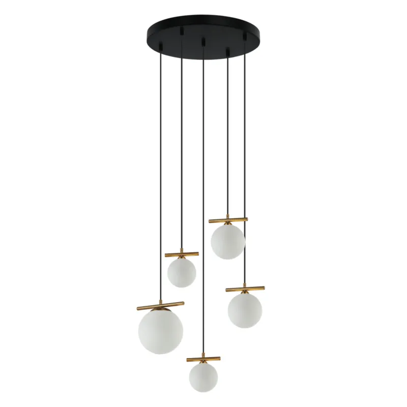 Lampa wisząca metalowa 5-punktowa z kulami PND-463325A-BRO+W z serii Merseta - Lampy Italux Wyprzedaż