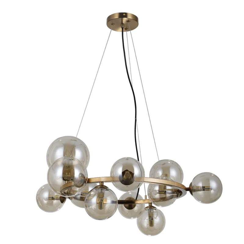 Ekspresowa dostawa Lampa wisząca mosiężna 11-punktowa ze szklanymi kloszami PND-406007-11-HBR z serii Canello - Lampy Italux