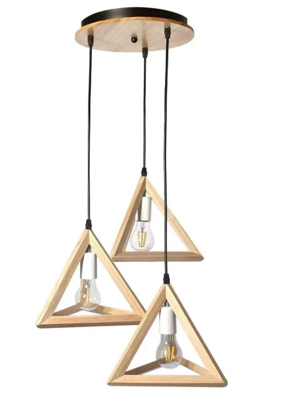 Bezpieczne zakupy Lampa drewniana wisząca 3 x E27 Trójkąt na kole loftowa 566 - Decorativi