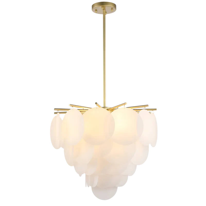 Lampa wisząca mosiężna z białymi dyskami 5-punktowa P04094BR z serii TROMSO - Cosmo Light Bestseller
