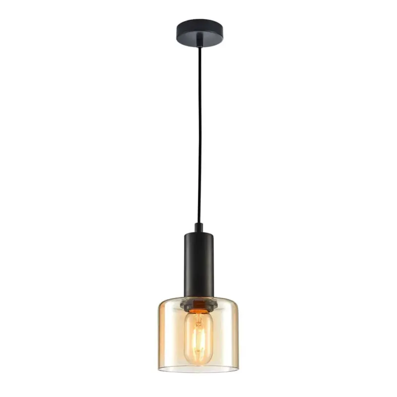 Dodaj do koszyka Lampa wisząca loft czarna z bursztynowym szkłem PND-65342-1-BK+AMB z serii SANTIA - Lampy Italux