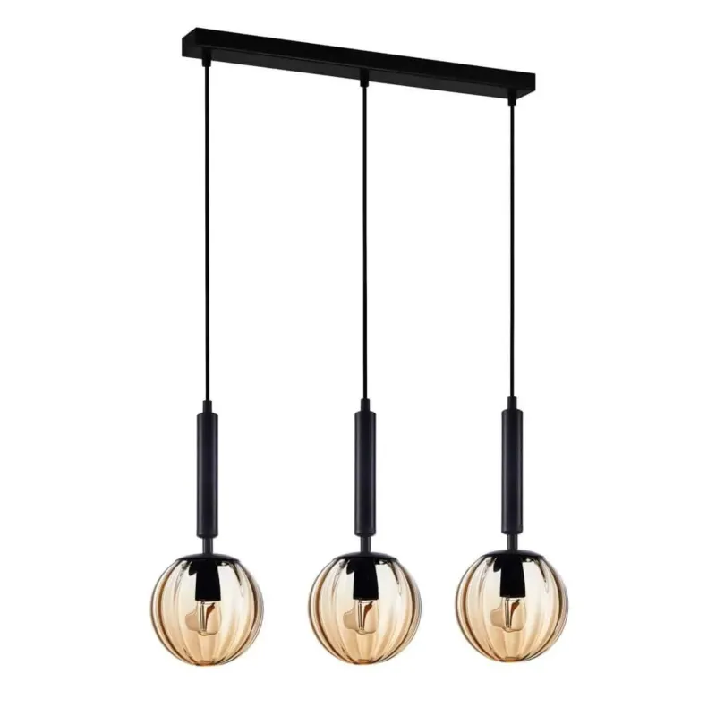 Lampa wisząca 3-punktowa czarna ze szklanymi kloszami PND-2324-3L z serii RAVENA - Lampy Italux Ekspresowa dostawa