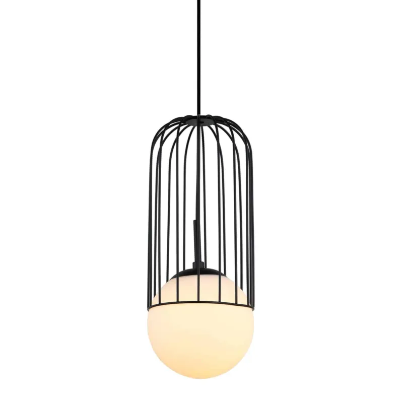 Dodaj do koszyka Lampa wisząca czarna metalowa klatka z kulistym kloszem MDM-3939/1 BK z serii Matty - Lampy Italux