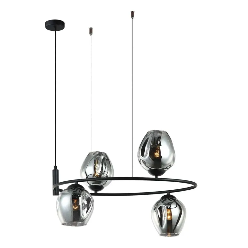 Wyjątkowa oferta Lampa wisząca czarna metalowa z 4 szklanymi kloszami MDM-4046-4 BK+SG z serii Roxane - Lampy Italux