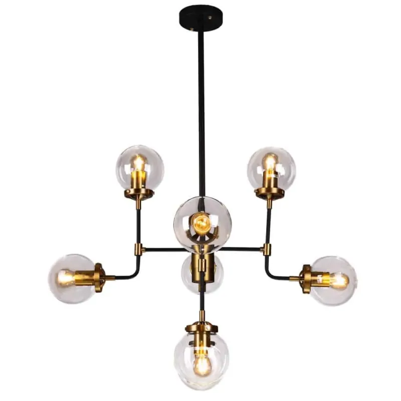 Lampa wisząca industrialna czarno-mosiężna 8-punktowa P08959BR z serii BOSTON - Cosmo Light Popularny