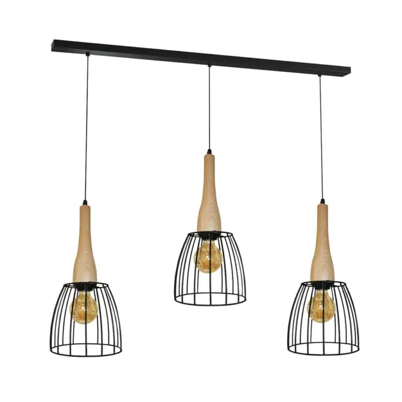 Szybka wysyłka Azzardo Lampa wisząca metalowa czarna z drewnem 3-punktowa AZ2949 z serii TERATA