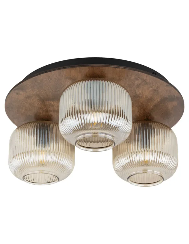 Plafon szklany 3 punktowy ryflowany w stylu retro Salvia 42cm koniak / brąz TK Lighting Tylko dziś
