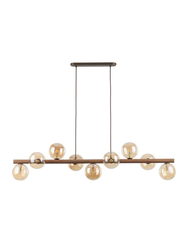 Zamów teraz Lampa wisząca szklane kule 9 punktowa Estera Wood 117cm bursztynowy / orzech TK Lighting