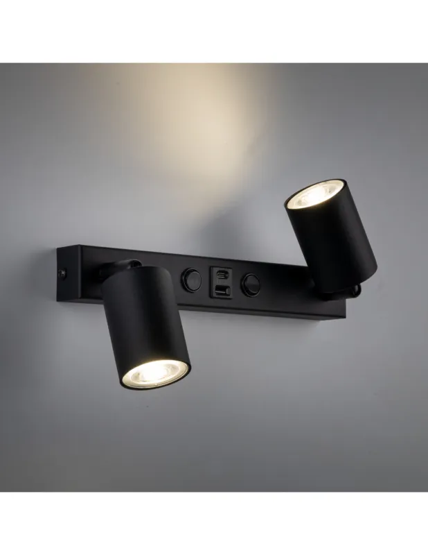 Zniżka Kinkiet podwójny z włącznikami i usb Nex czarny TK Lighting