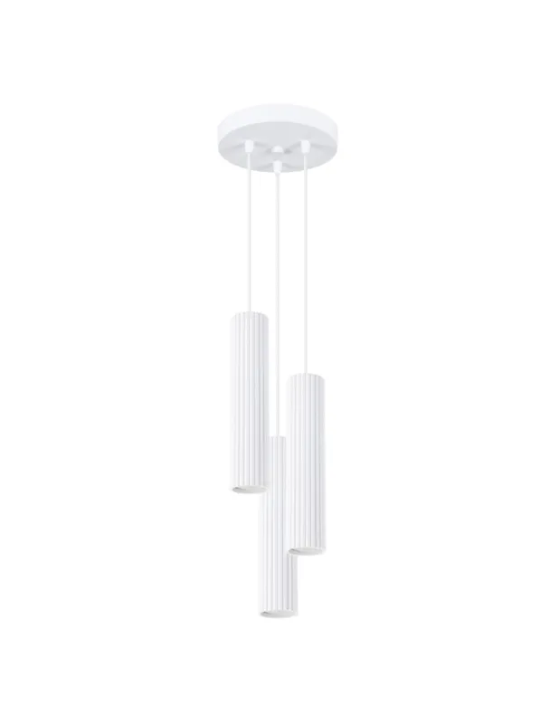Promocja Lampa wisząca 3 tuby ryflowane Karbon Round 19,5cm biała Sollux