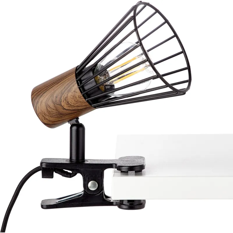 Lampka klips druciana Manama Ciemne drewno/Czarny mat Brilliant Oferta limitowana