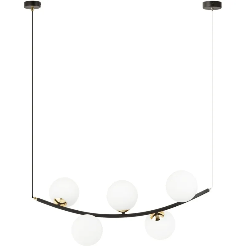 Tylko dziś Lampa wisząca podłużna 5 szklanych kul Ritz 80cm biały/złoty/czarny Emibig