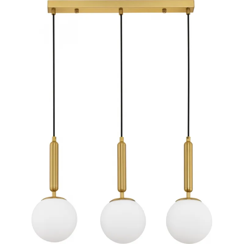 Lampa wisząca 3 szklane kule na listwie Impress 60cm biały opal/mosiądz Obniżka ceny